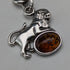 Circa 1910 British Antique Sterling Silver Albert Chain 34g Lion Fob with Amber